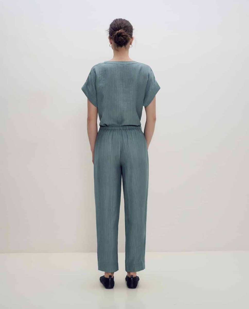 PANTALÓN FLUIDO WIDE LEG EFECTO ARRUGADO TURQUESA - Imagen 8