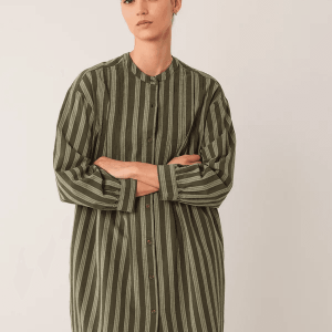 VESTIDO ALGODÓN PLIEGUES KHAKI