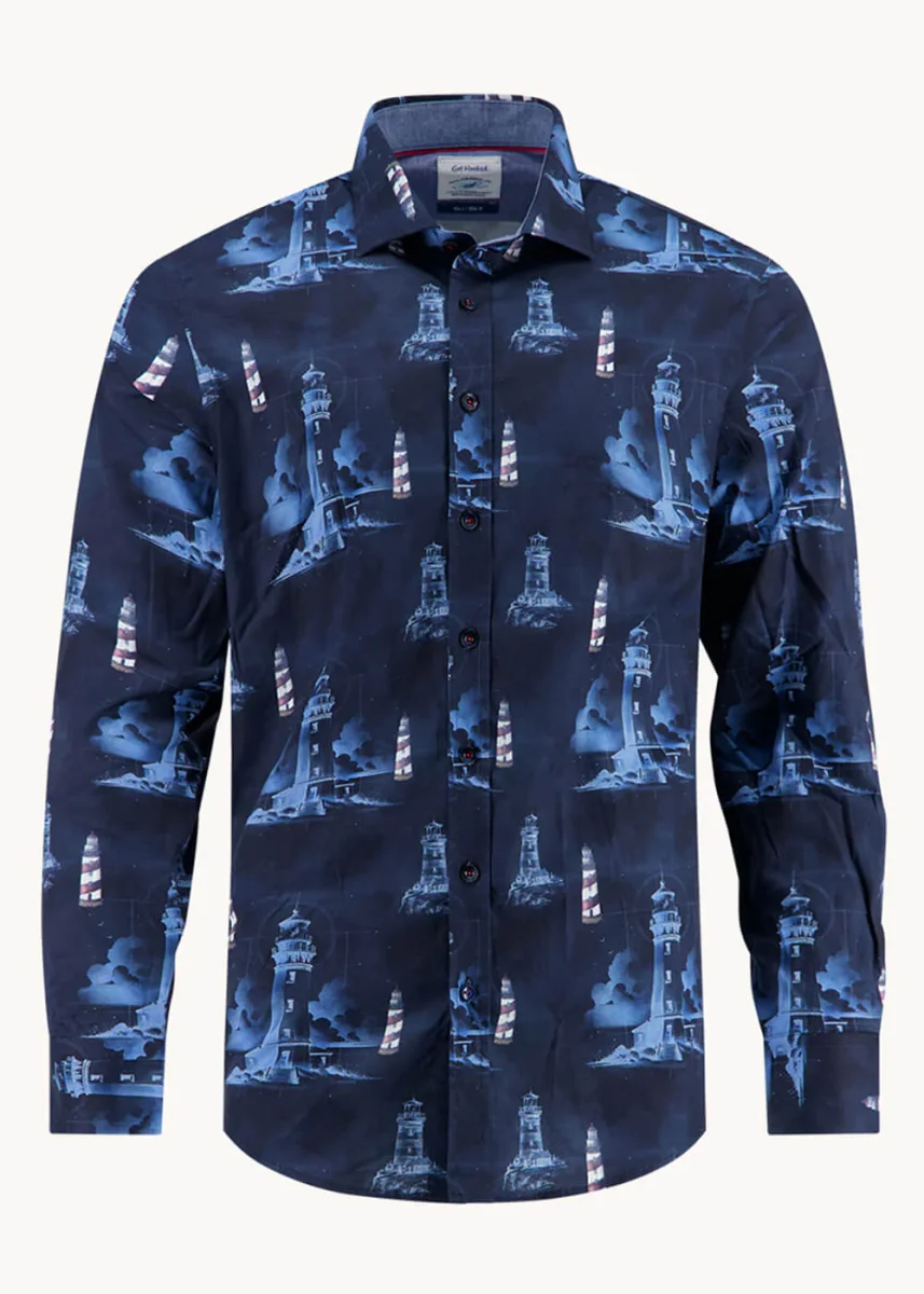 A Fish Named Fred Lighthouse Shirt Navy