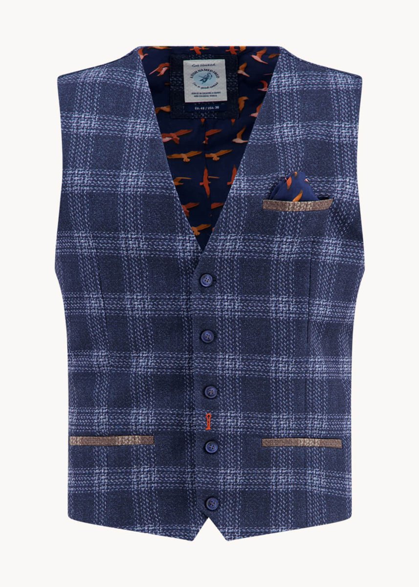 A Fish Named Fred Travel Windowpane Gilet Blauw - Imagen 2