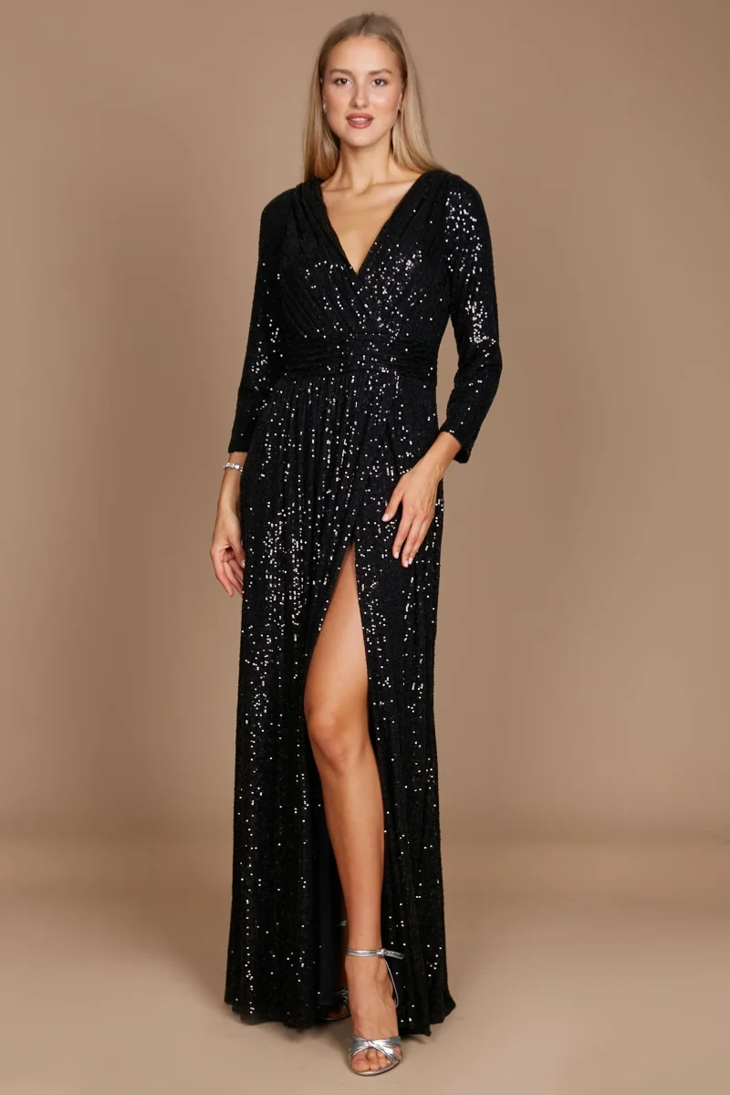 Karissa Long Sleeve Sequin Formal Dress - Black - Imagen 4