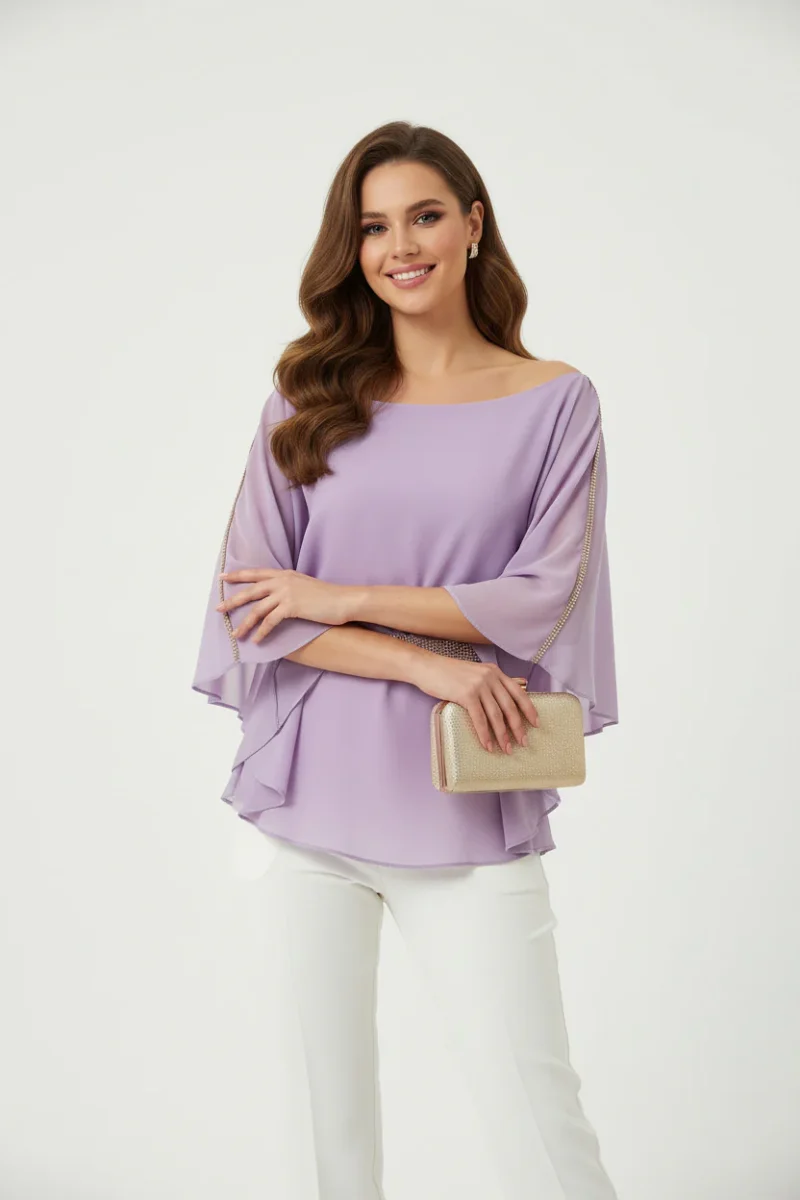 Blusa de Fiesta con Manga Murciélago y Cinturón de Pedrería - Imagen 4