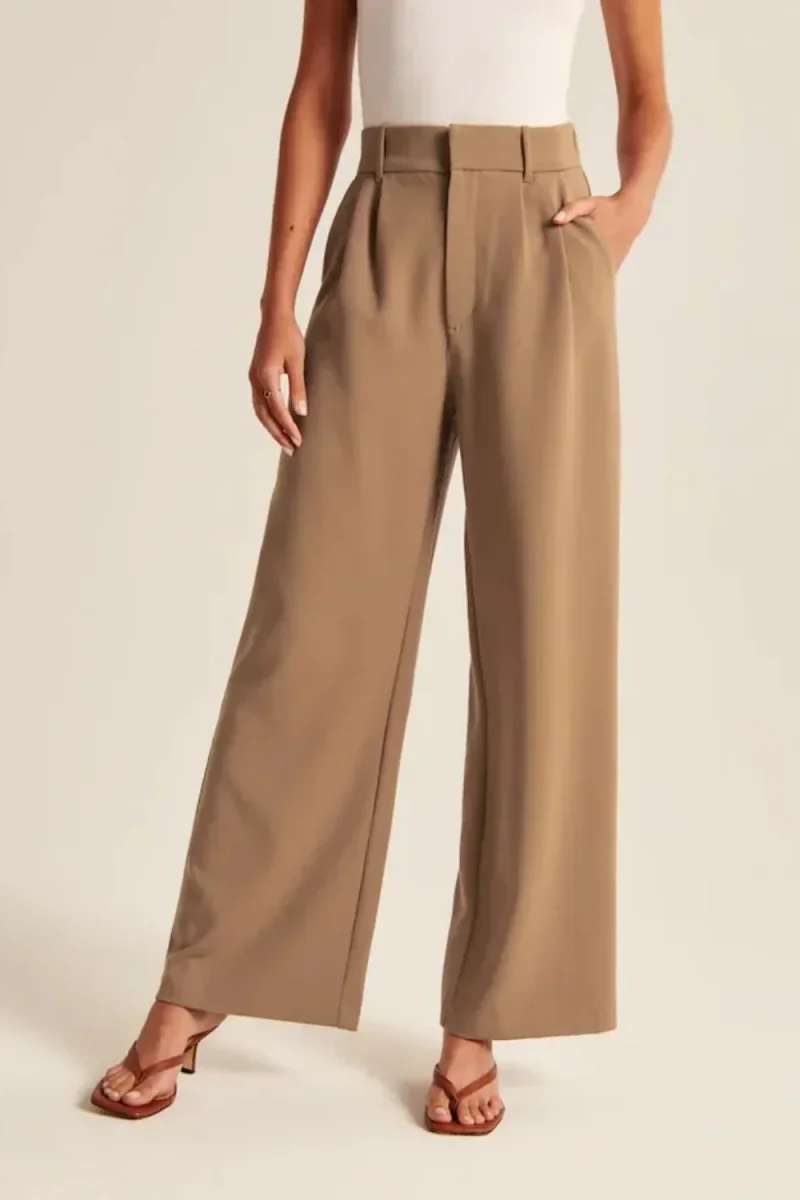 High-Waisted Wide Leg Pants - Brown - Imagen 4