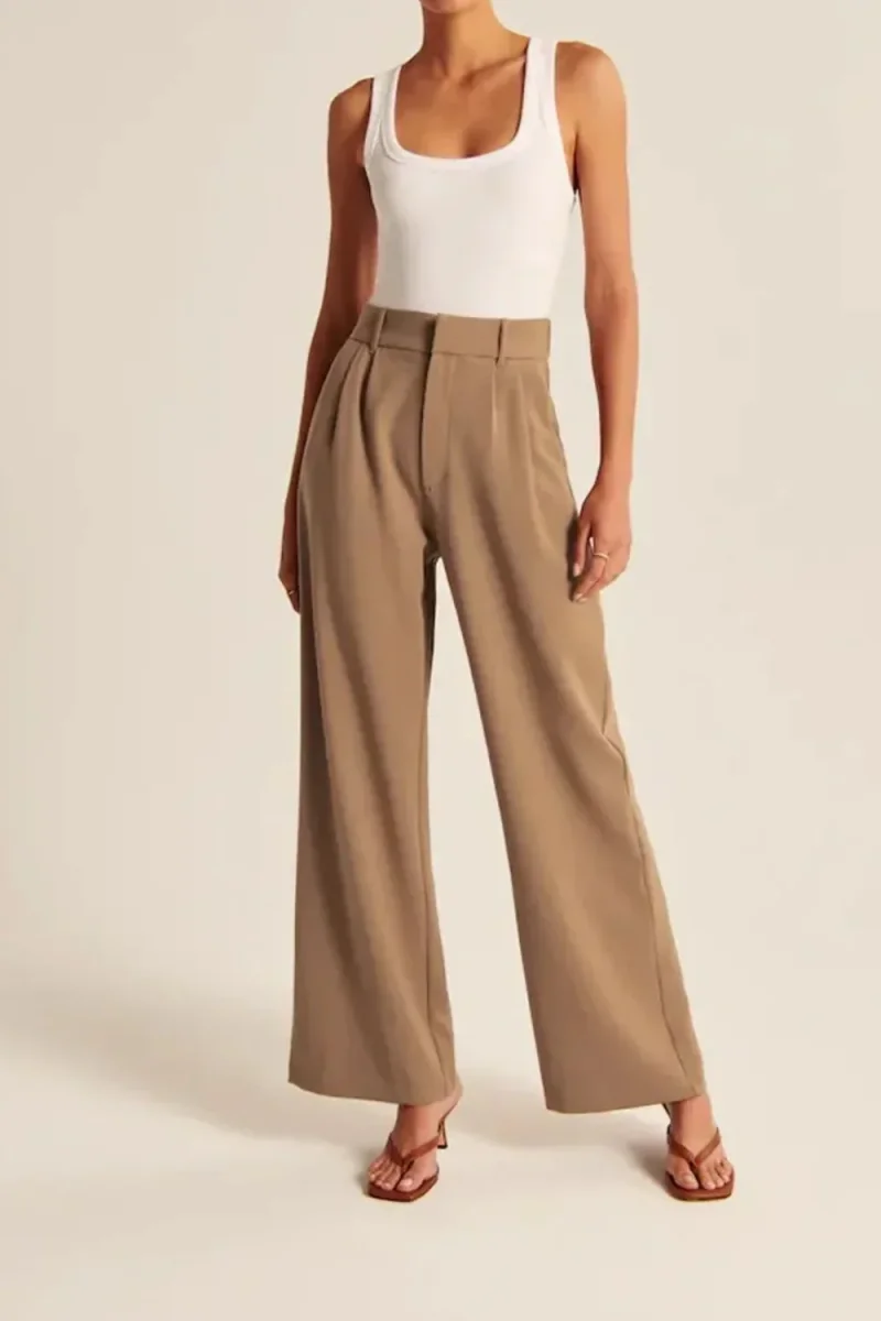 High-Waisted Wide Leg Pants - Brown - Imagen 2