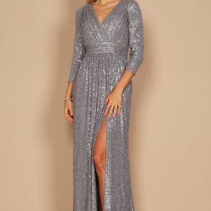 Karissa Long Sleeve Sequin Formal Dress - Charcoal