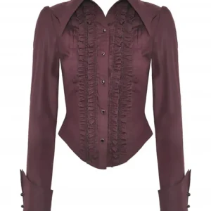 Dark in Love Blusa victoriana con volantes roja