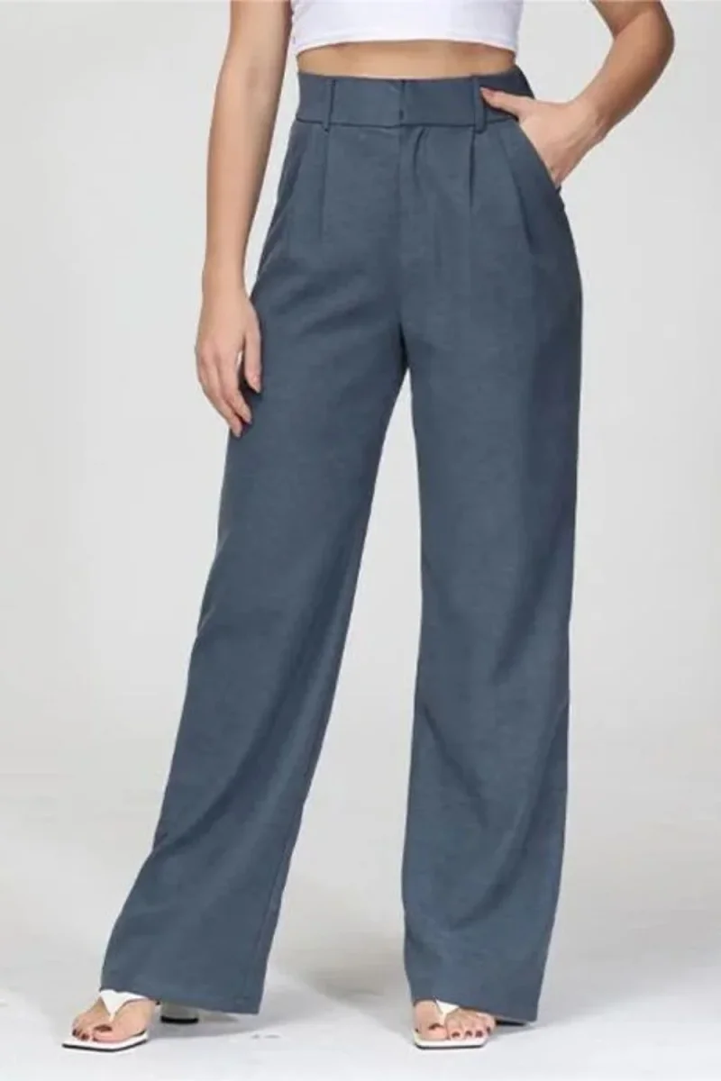 High-Waisted Wide Leg Pants - Charcoal - Imagen 4