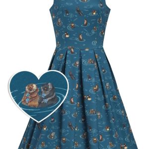 Dolly & Dotty Amanda Familia Nutria Vestido de los 50 en Azul