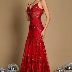 Elektra Embellished Corset Formal Dress - Red