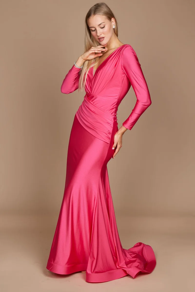 Mirabella Long Sleeve Fitted Evening Dress - Fuchsia - Imagen 2