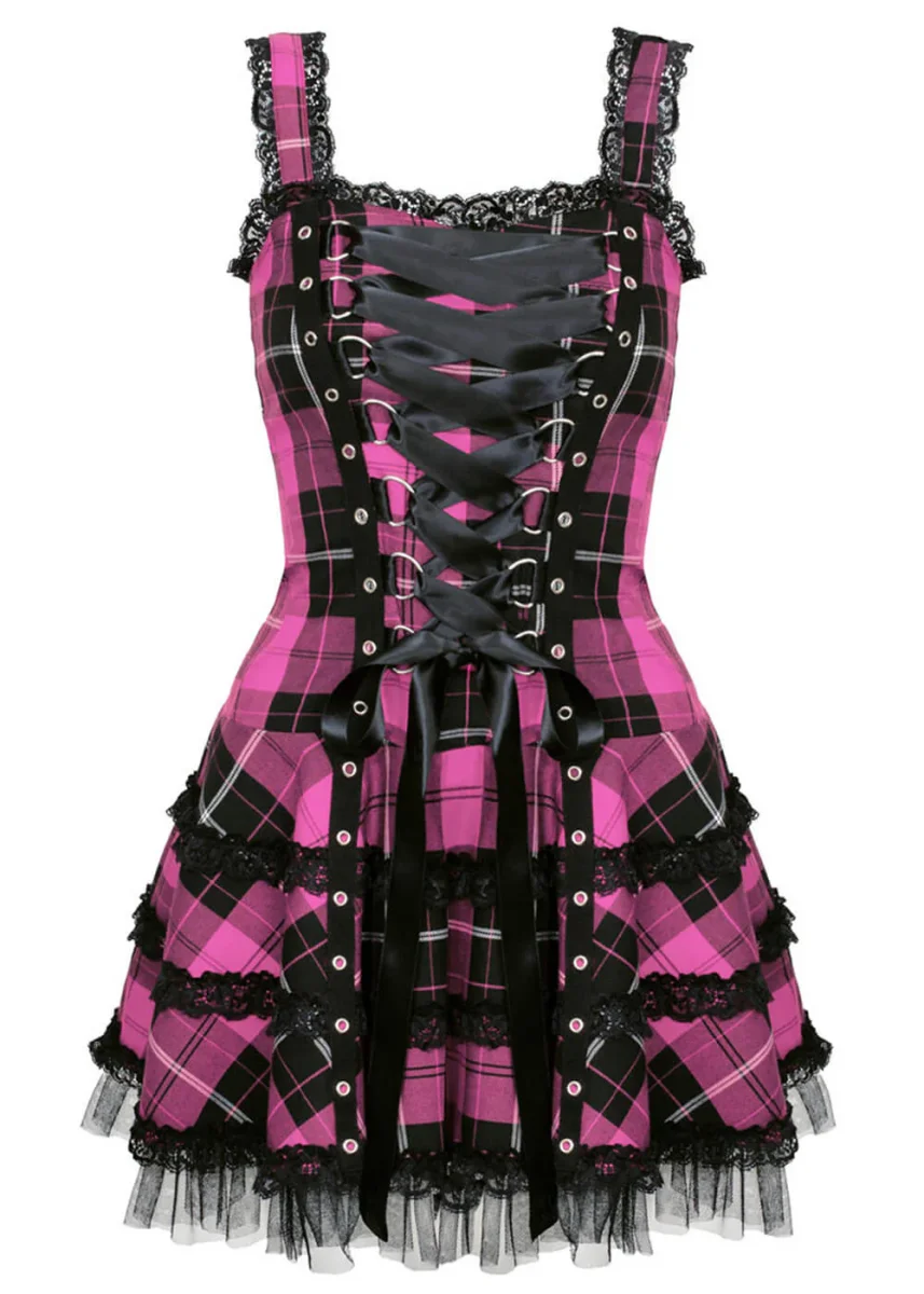 Vestido Hell Bunny Harley Tartan Rosa