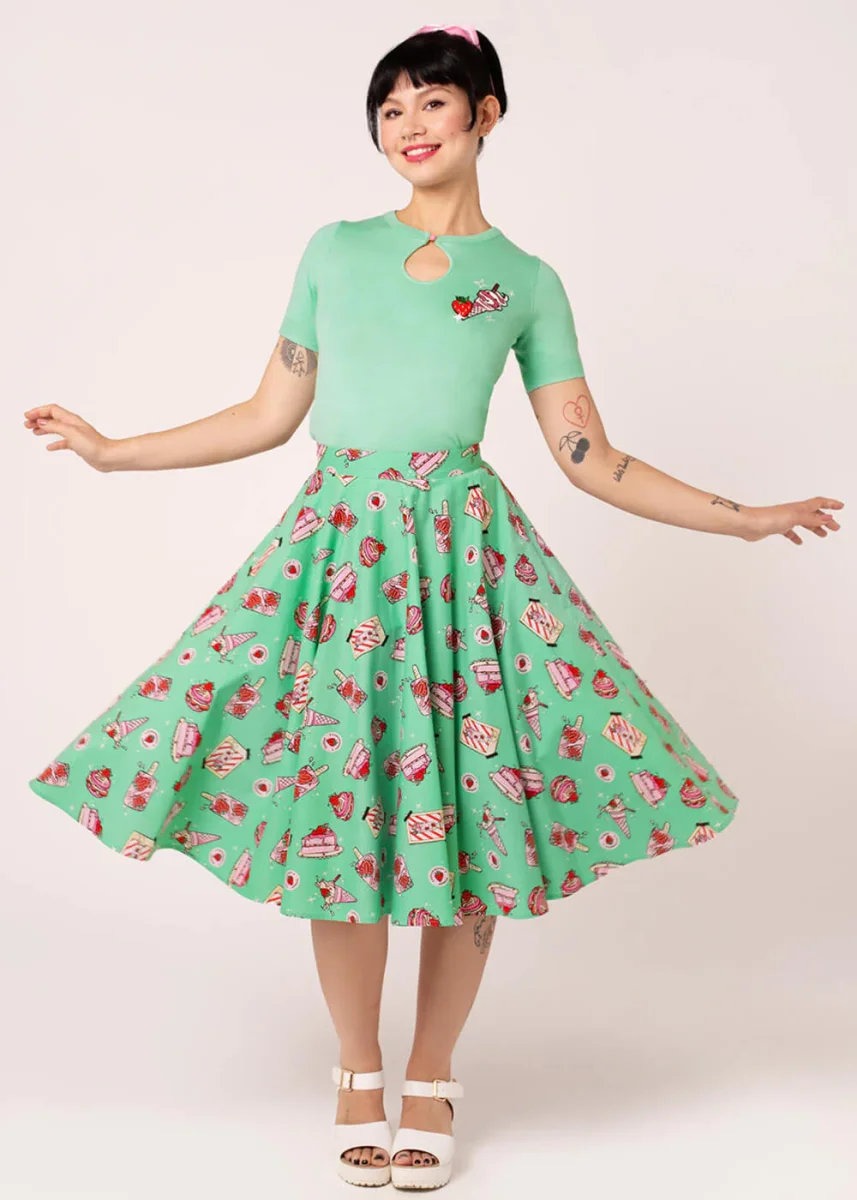 Hell Bunny Sweetie Pie Falda Swing 50's Verde - Imagen 3