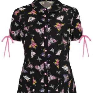 Blusa Mariposa Hell Bunny Kocho de los Años 40 Negra