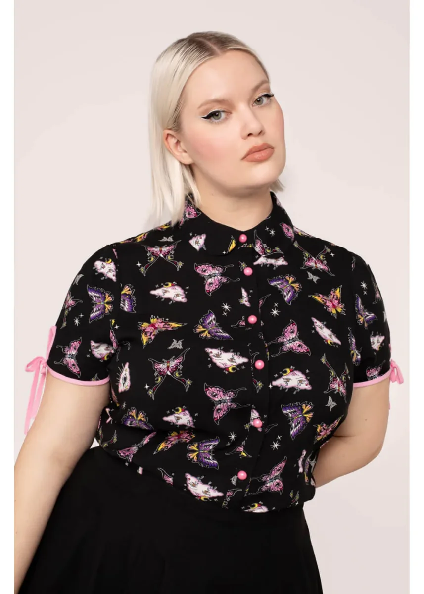 Blusa Mariposa Hell Bunny Kocho de los Años 40 Negra - Imagen 5