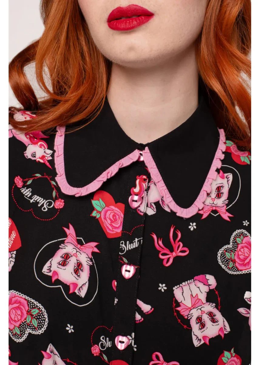 Blusa Hell Bunny Hellcat de los 40 en negro Not Into You - Imagen 4