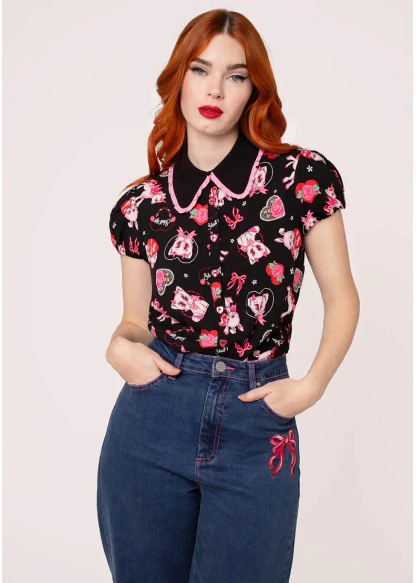 Blusa Hell Bunny Hellcat de los 40 en negro Not Into You - Imagen 5