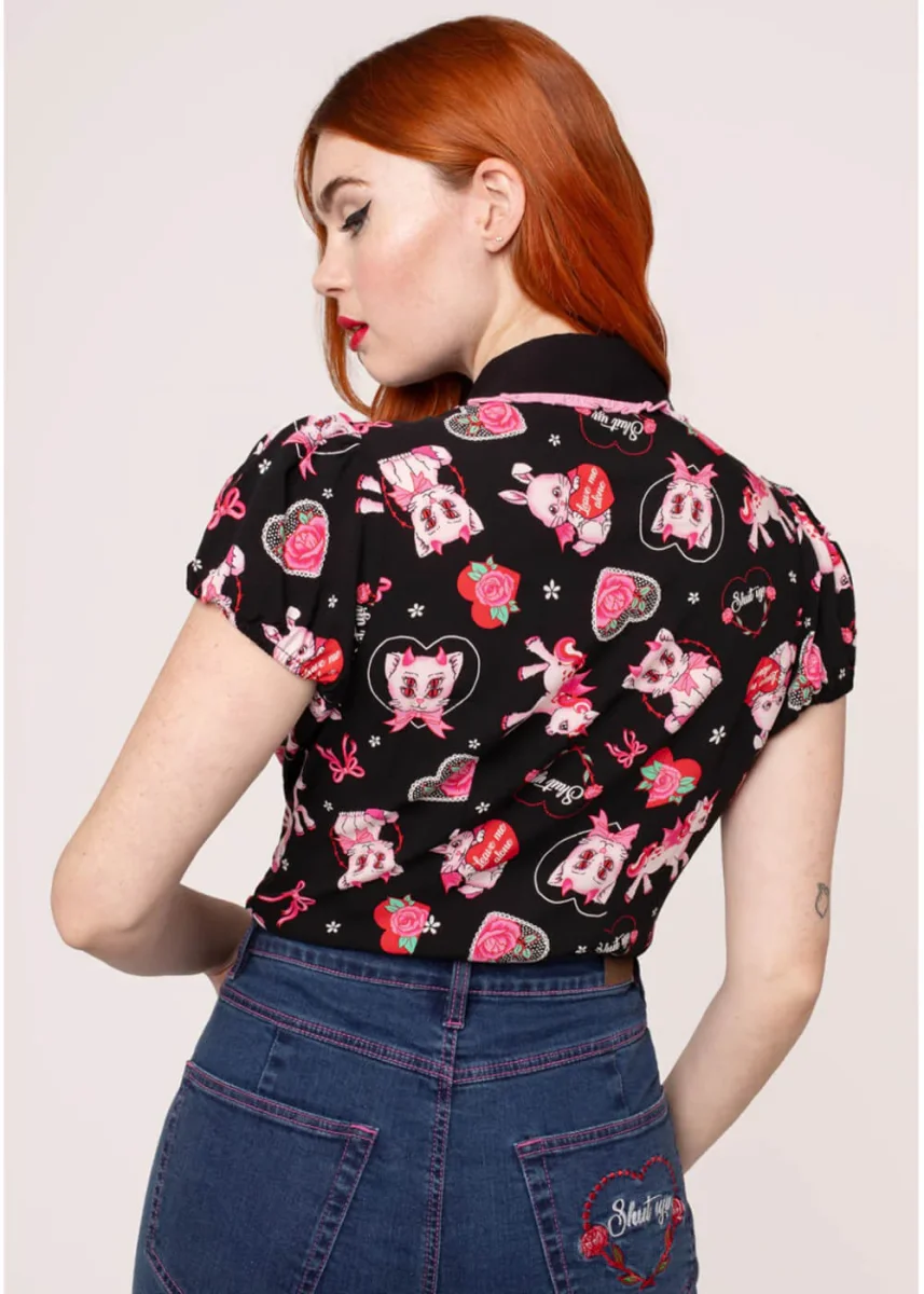 Blusa Hell Bunny Hellcat de los 40 en negro Not Into You - Imagen 8