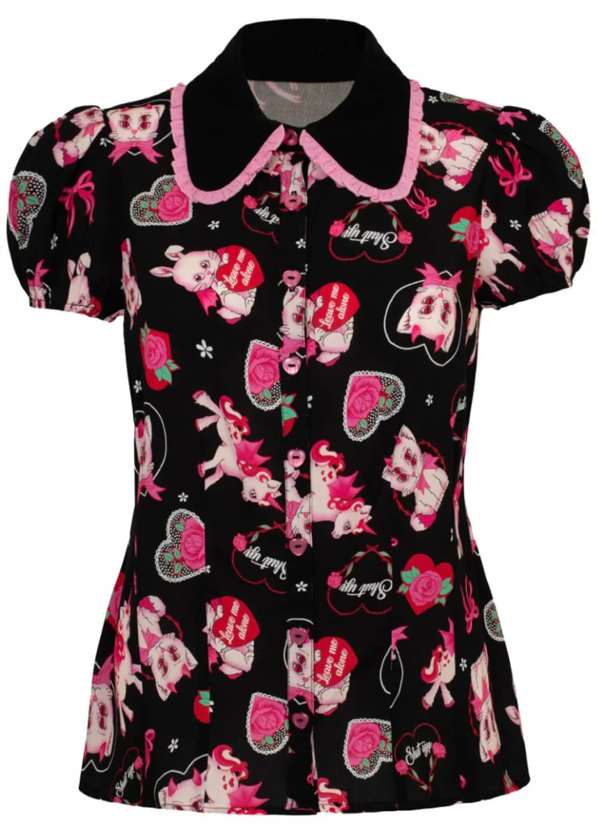Blusa Hell Bunny Hellcat de los 40 en negro Not Into You - Imagen 2