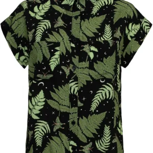 Camisa Hell Bunny Gaia Leaves Años 40 Negra