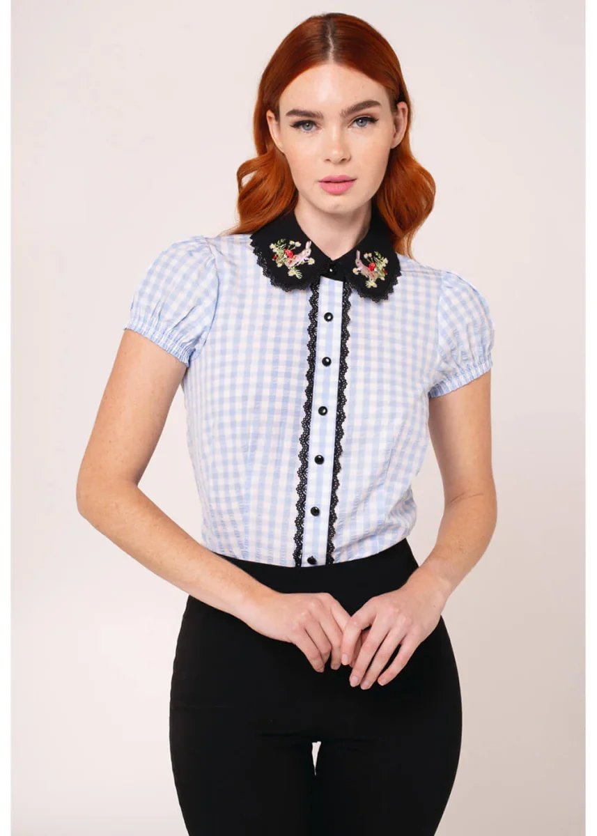 Hell Bunny Blusa Beatrix Azul - Imagen 5