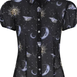 Hell Bunny Solaris Blusa Solar y Lunar de los 70 Negra