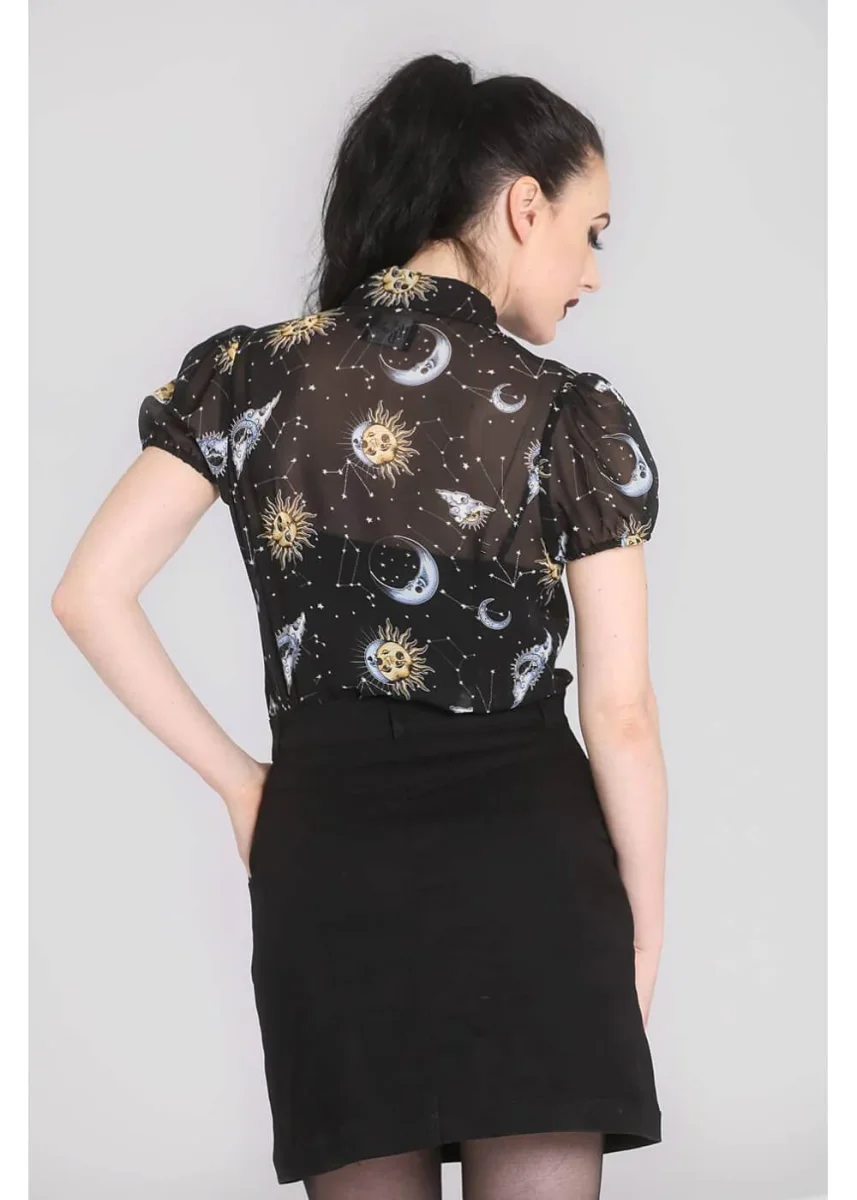 Hell Bunny Solaris Blusa Solar y Lunar de los 70 Negra - Imagen 9