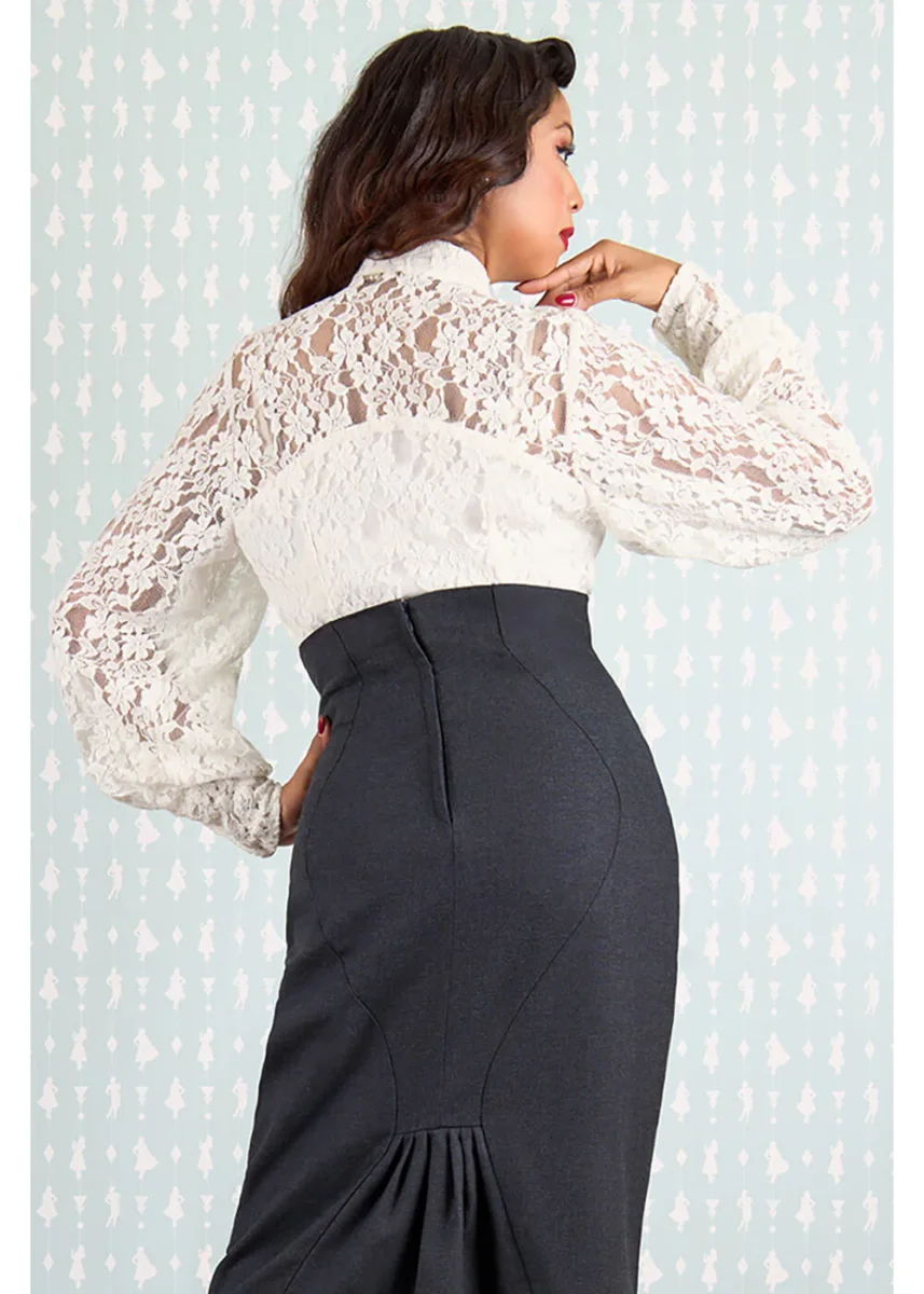 Miss Candyfloss Irina May Blusa de Encaje estilo años 40 Crema - Imagen 5