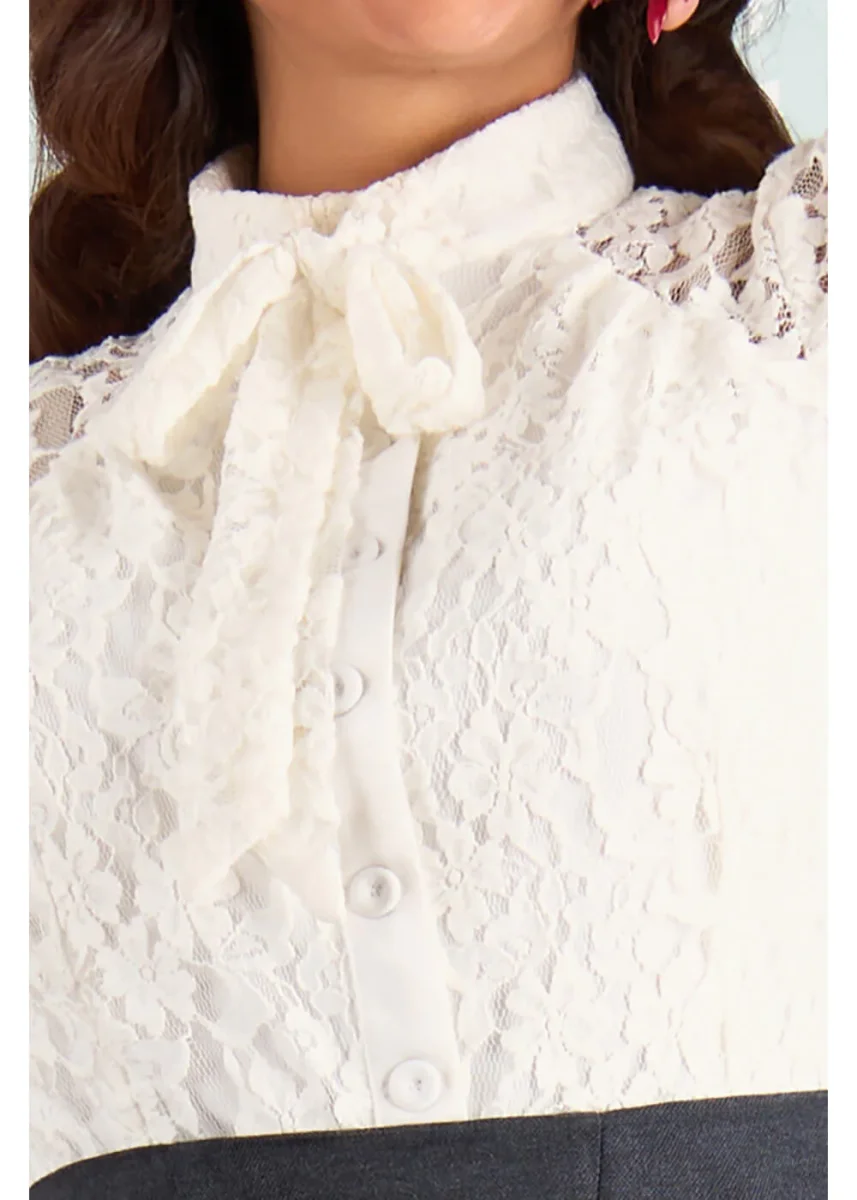 Miss Candyfloss Irina May Blusa de Encaje estilo años 40 Crema - Imagen 6
