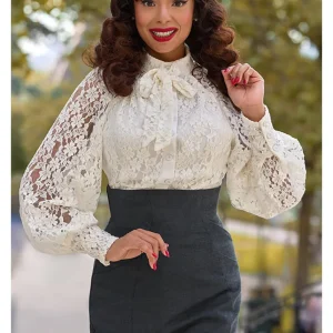 Miss Candyfloss Irina May Blusa de Encaje estilo años 40 Crema