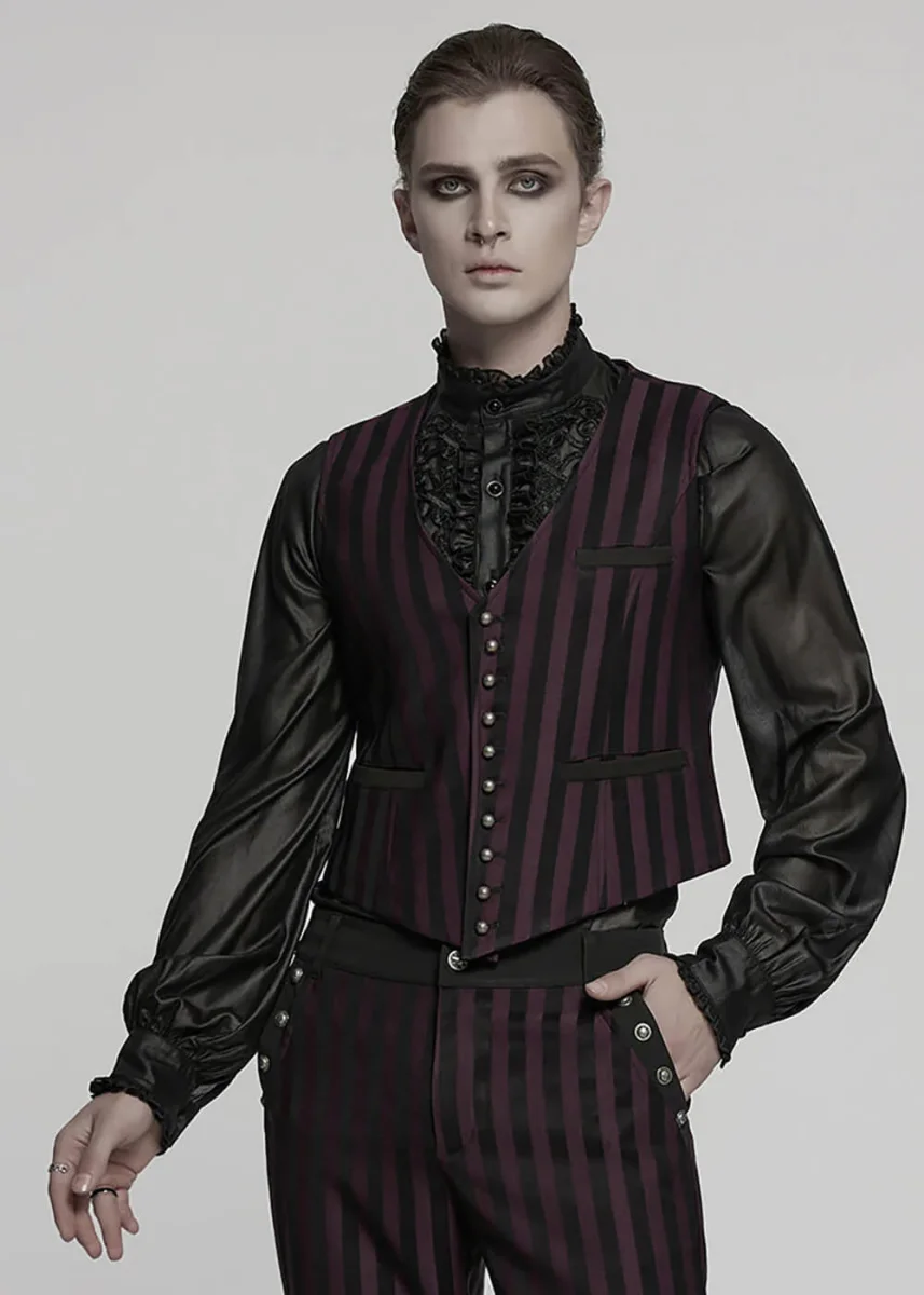 Punk Rave Victor Striped Gilet Zwart Rood - Imagen 6