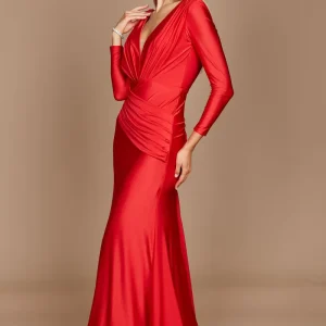 Mirabella Long Sleeve Fitted Evening Dress - Red