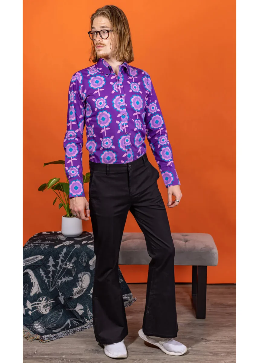 Run & Fly Pantalones de Campana Presley para Hombre 70's Negros - Imagen 2