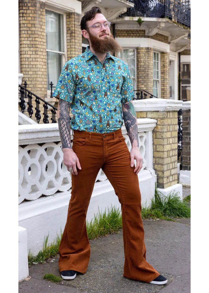 Run & Fly Pantalón Bootcut de Corduroy para Hombre 70's Tobaco