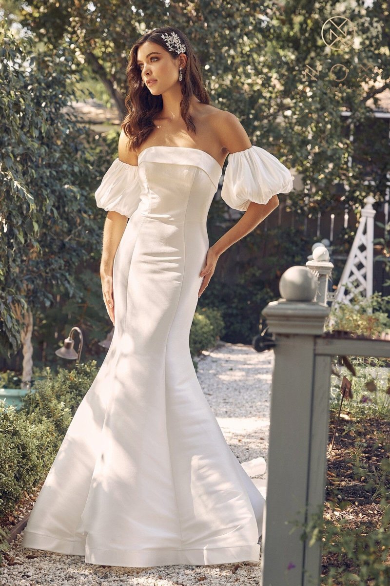 Strapless Puff Sleeve Mermaid Bridal Dress - Imagen 4