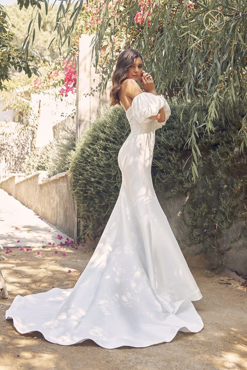Strapless Puff Sleeve Mermaid Bridal Dress - Imagen 5