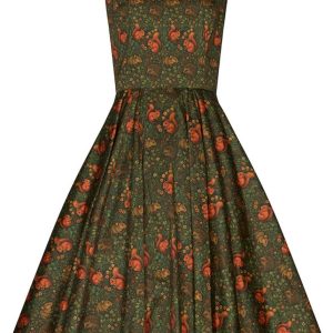 Succubus Clothing Audrey Squirrel Friends Vestido Swing Años 50 Verde