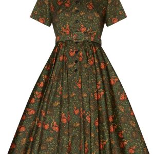 Succubus Clothing Lucy Squirrel Friends Vestido swing 50's Verde