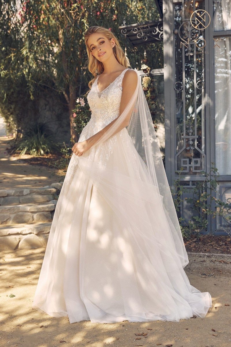 Sequin Cape Sleeve Bridal Gown - Imagen 4