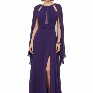 Vestido de Fiesta Largo Male - Escote Halter con Capa y Pedrería