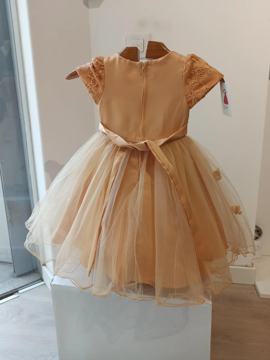 Vestido de Fiesta para Niña Dorado con Bordados Florales - Imagen 3