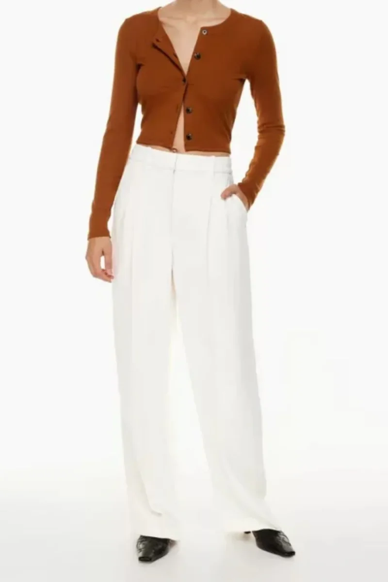High-Waisted Wide Leg Pants - White - Imagen 4
