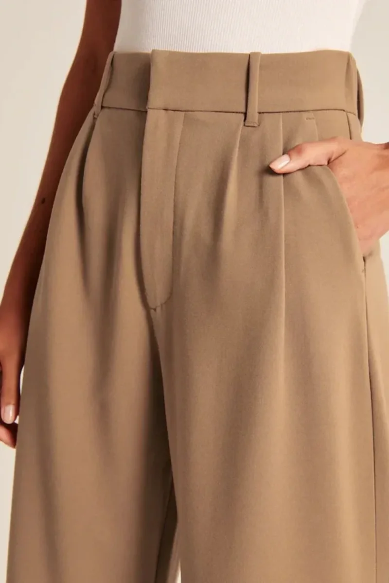 High-Waisted Wide Leg Pants - Brown - Imagen 5